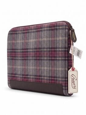 NWT Grayers Maidstone Plaid Cotton Cow-Leather Trim Plaid Preppy Laptop Sleeve